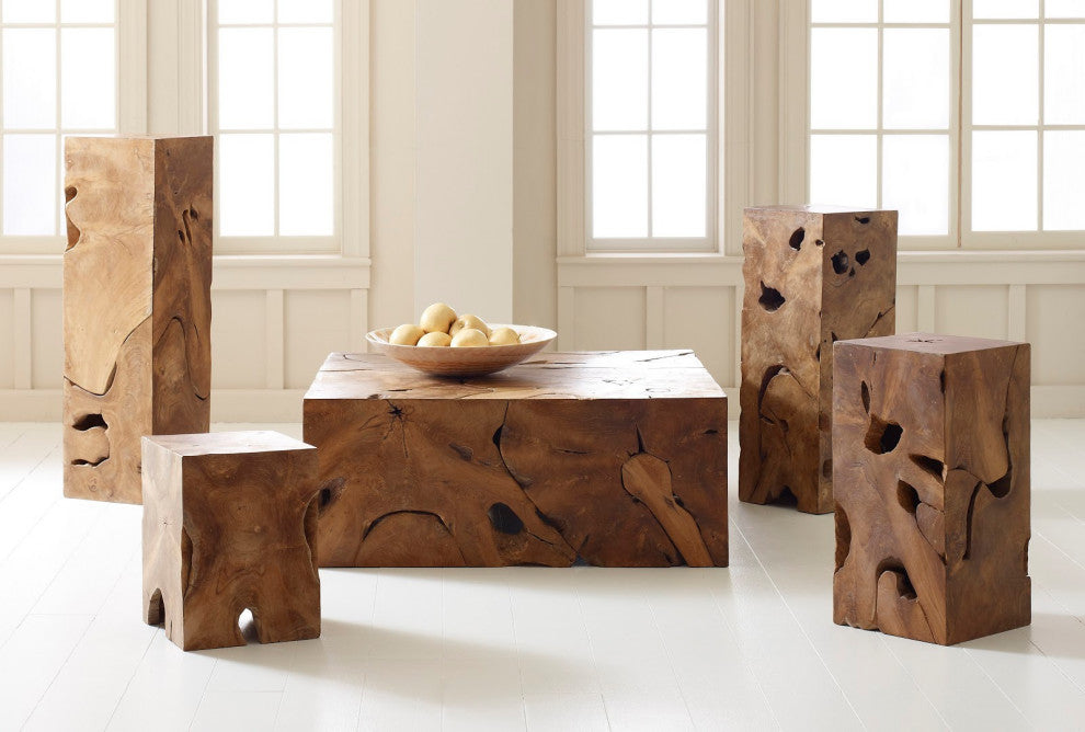 Teak Slice Pedestal, Square, Small
