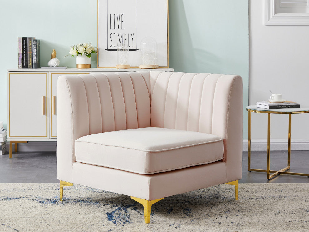 Alina Velvet Upholstered Modular Corner Chair, Pink