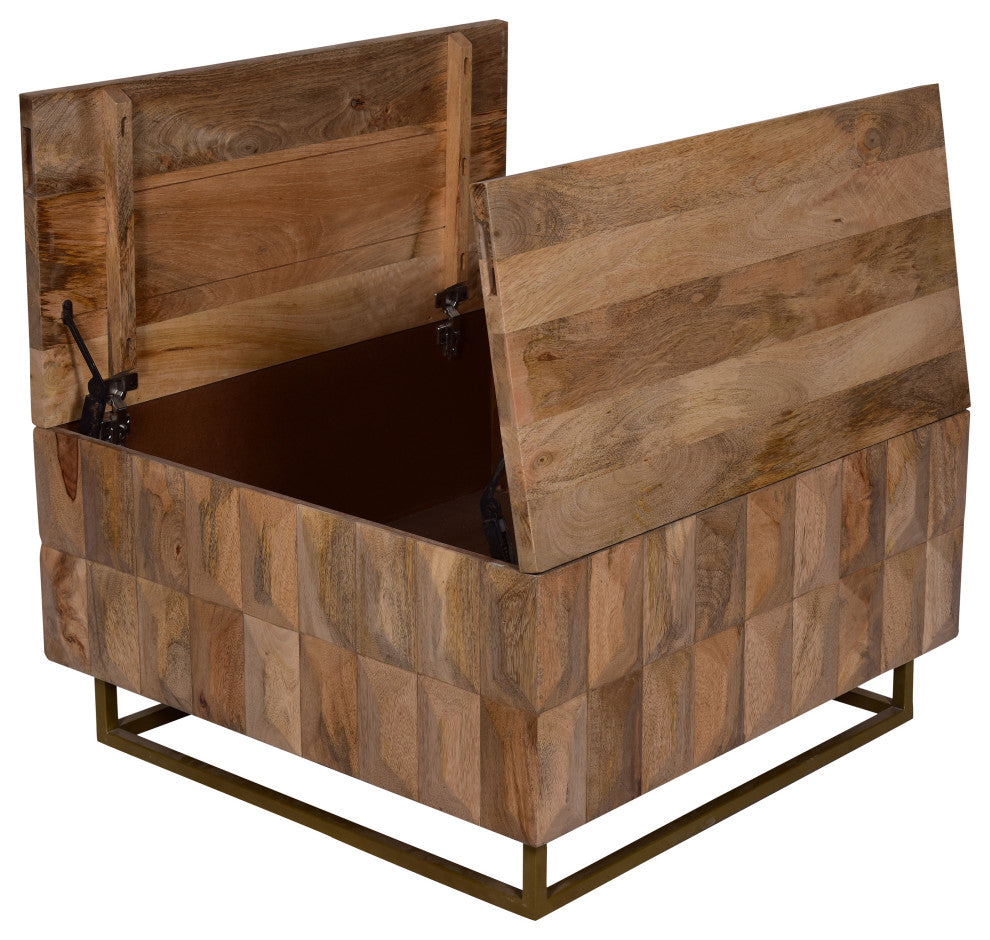 33" Lift Top Storage Trunk Coffee Table Square Mango Wood Natural Brown