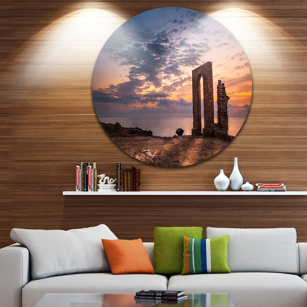 Historic African Ruins At Sunset, Landscape Round Wall Art, 23"
