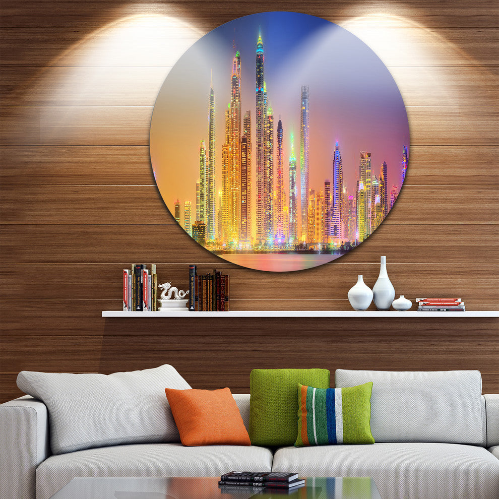 Dubai Marina Skyscrapers Panorama, Cityscape Round Wall Art, 23"