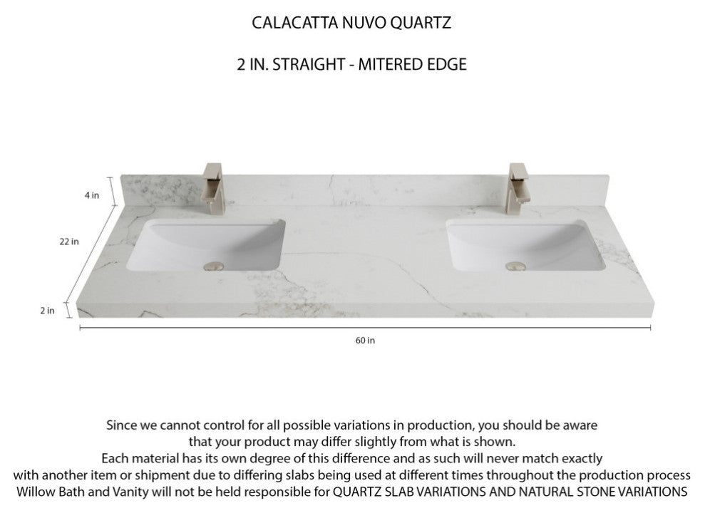 Boston 60 Double Bathroom Vanity in Evergreen 2" Calacatta Nuvo