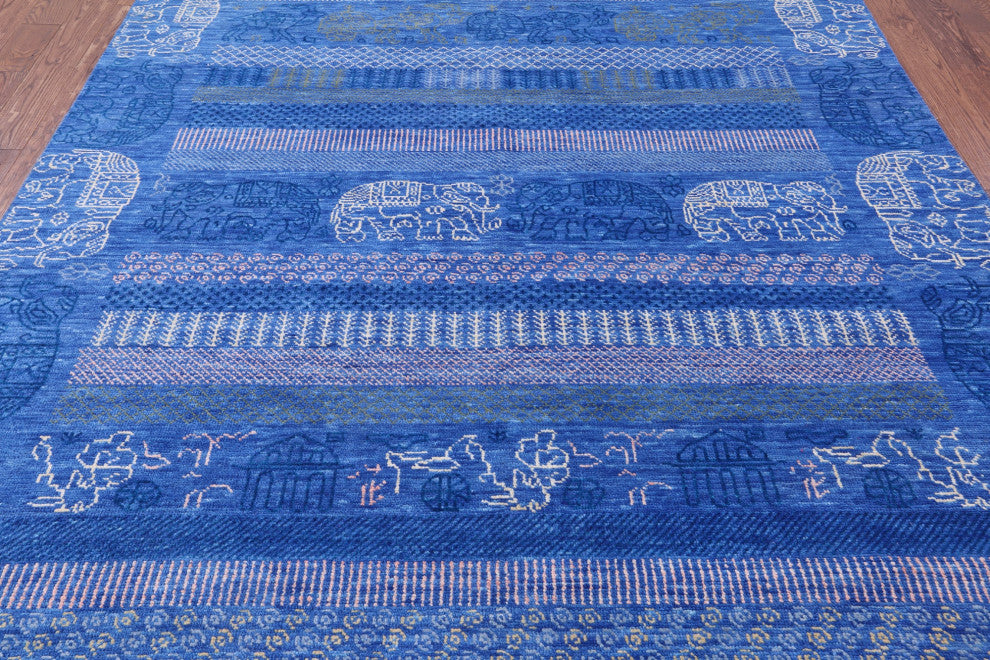 Hand Knotted Persian Gabbeh Elephant Design Wool Rug 8' 2" X 10' 2" - Q13611