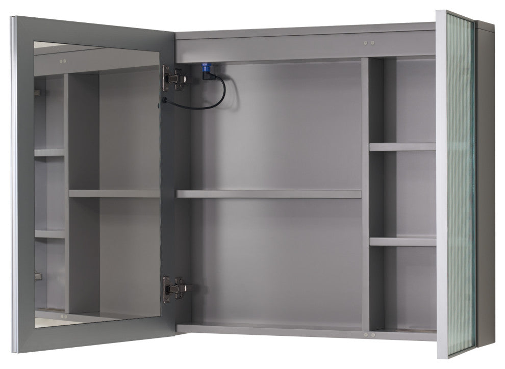 Solid Wood Bathroom Medicine Cabinet With Lights, Defogger, Grey, 30"x28"