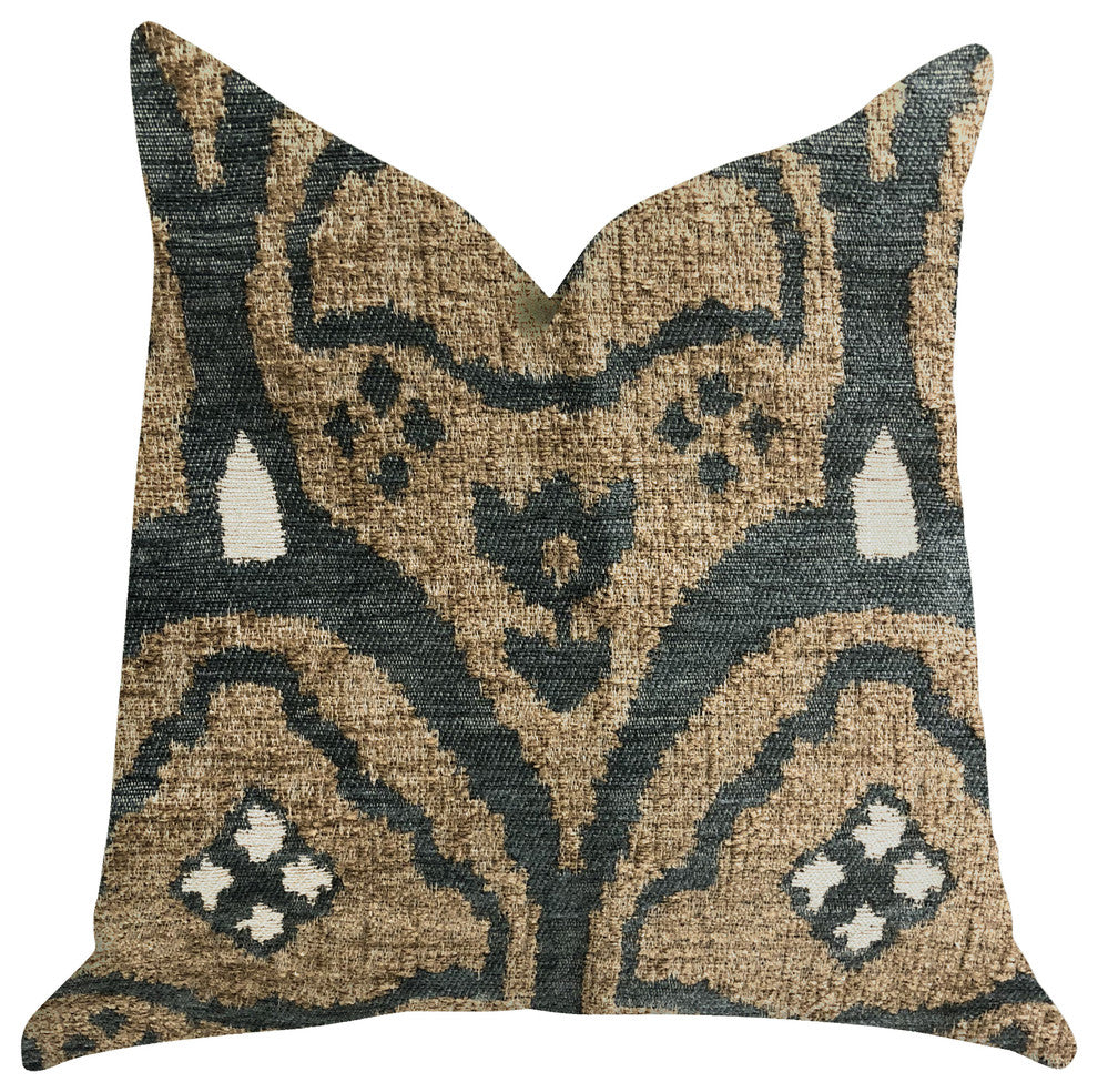 Tulip Zen Green Taupe Luxury Throw Pillow, 22"x22"