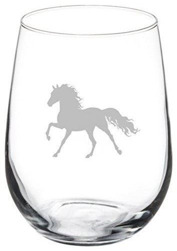 17 Oz Stemless Wine Glass Horse