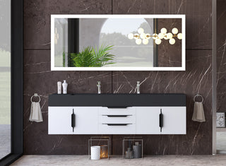 CastelloUSA Alpine 72" Wall Mounted Vanity, Base Only, White, Black Handles