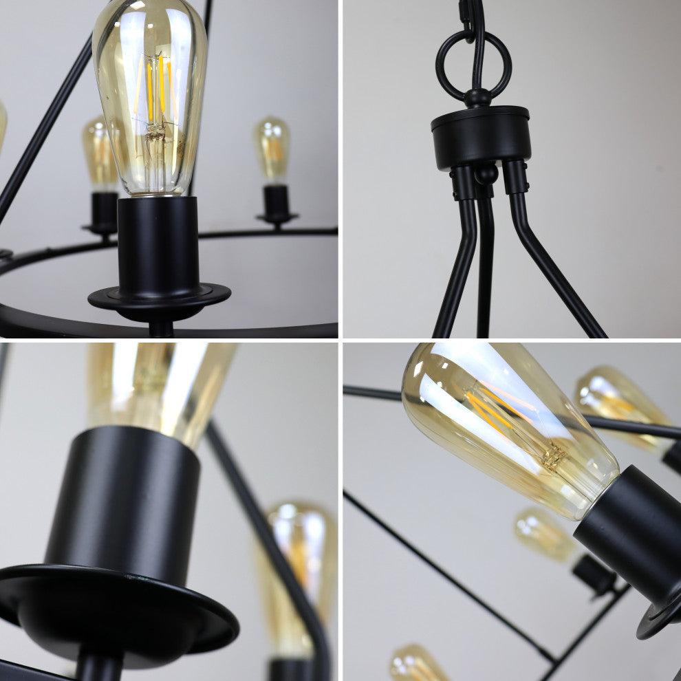 Ironclad Industrial-Style Matt Black Finish 6 Light Large Pendant 22" Wide