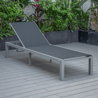 LeisureMod Marlin Patio Chaise Lounge Chair With Gray Frame, Black
