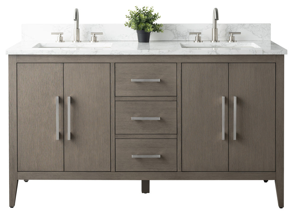 Vanity Art Bathroom Vanity With Sink, Driftwood Gray, 60", Double Sink, Brushed Nickel