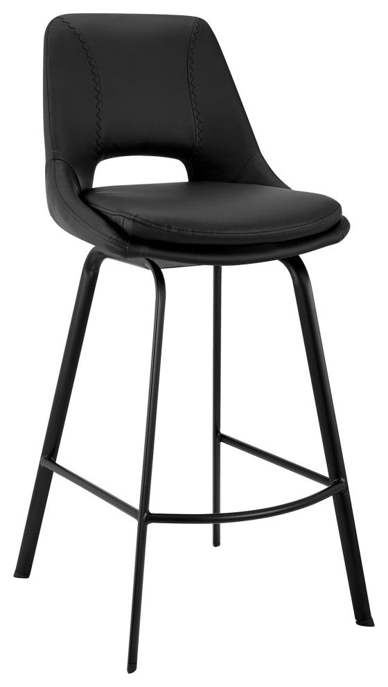 Carise Black Faux Leather and Black Metal Swivel 26" Counter Stool