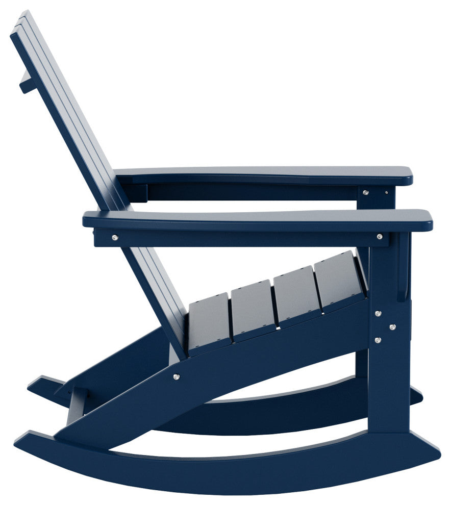 WestinTrends 4PC Modern Adirondack Outdoor Rocking Chair Set, Porch Rockers, Navy Blue