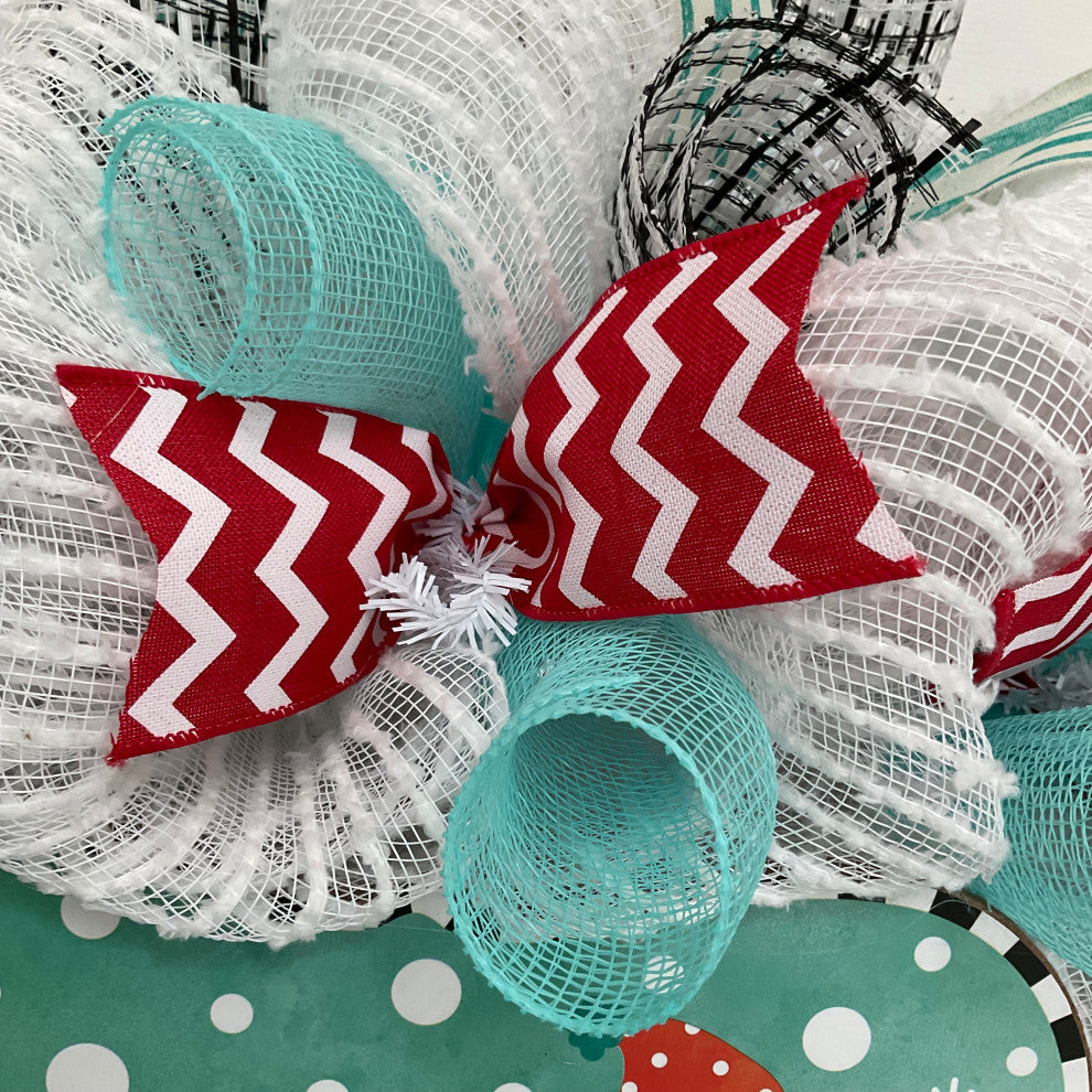 Snow Cute Snowman Winter or Christmas Handmade Deco Mesh Wreath