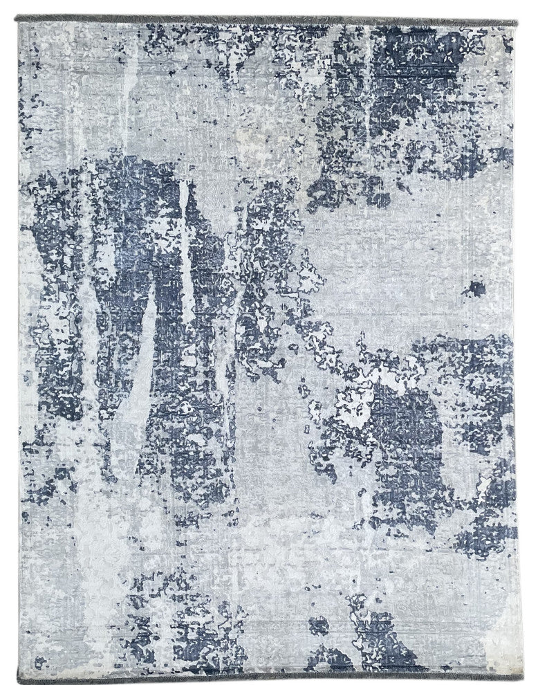 Hand-Knotted Wool Ivory/Blue Transitional Modern Modern Rug, 7' X 9'
