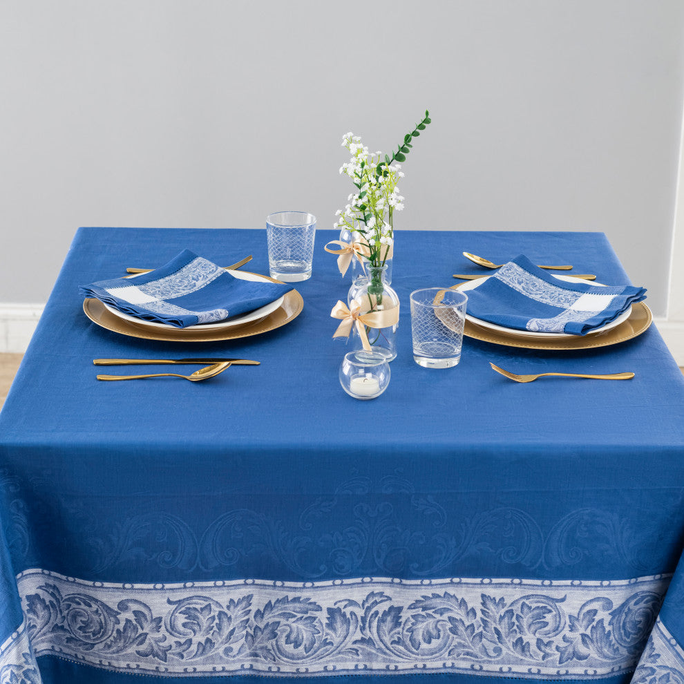 French Home Linen 71"x71" Paris Tablecloth, French Blue