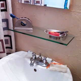 Rectangle Floating Glass Shelf  10 X 42 with Chrome Brackets