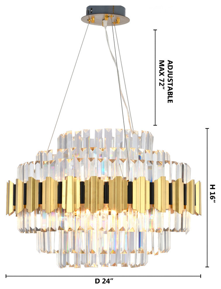 18-Light Gold Stainless Steel Chandelier With Clear Crystals
