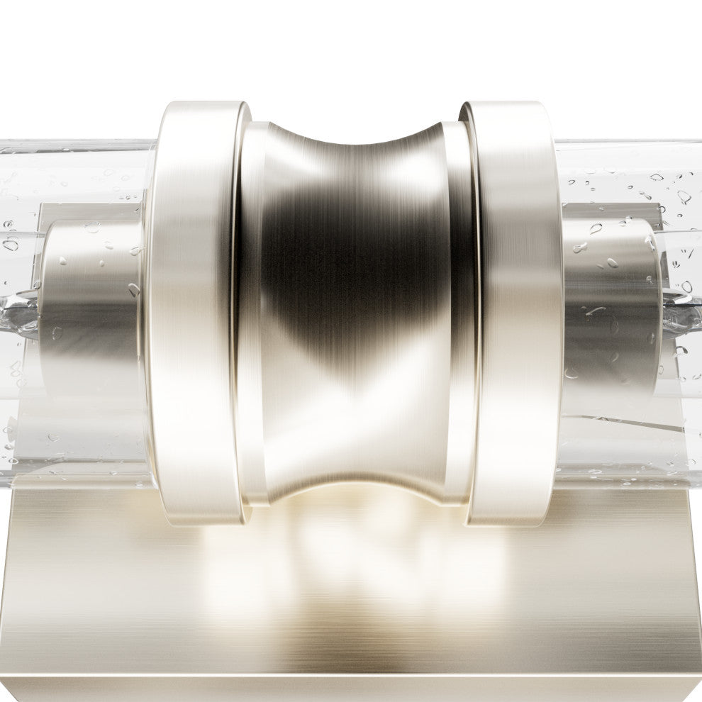 Lenlock Brushed Nickel, Clear Seeded Glass Glass 2 Light 16" Vanity Wall