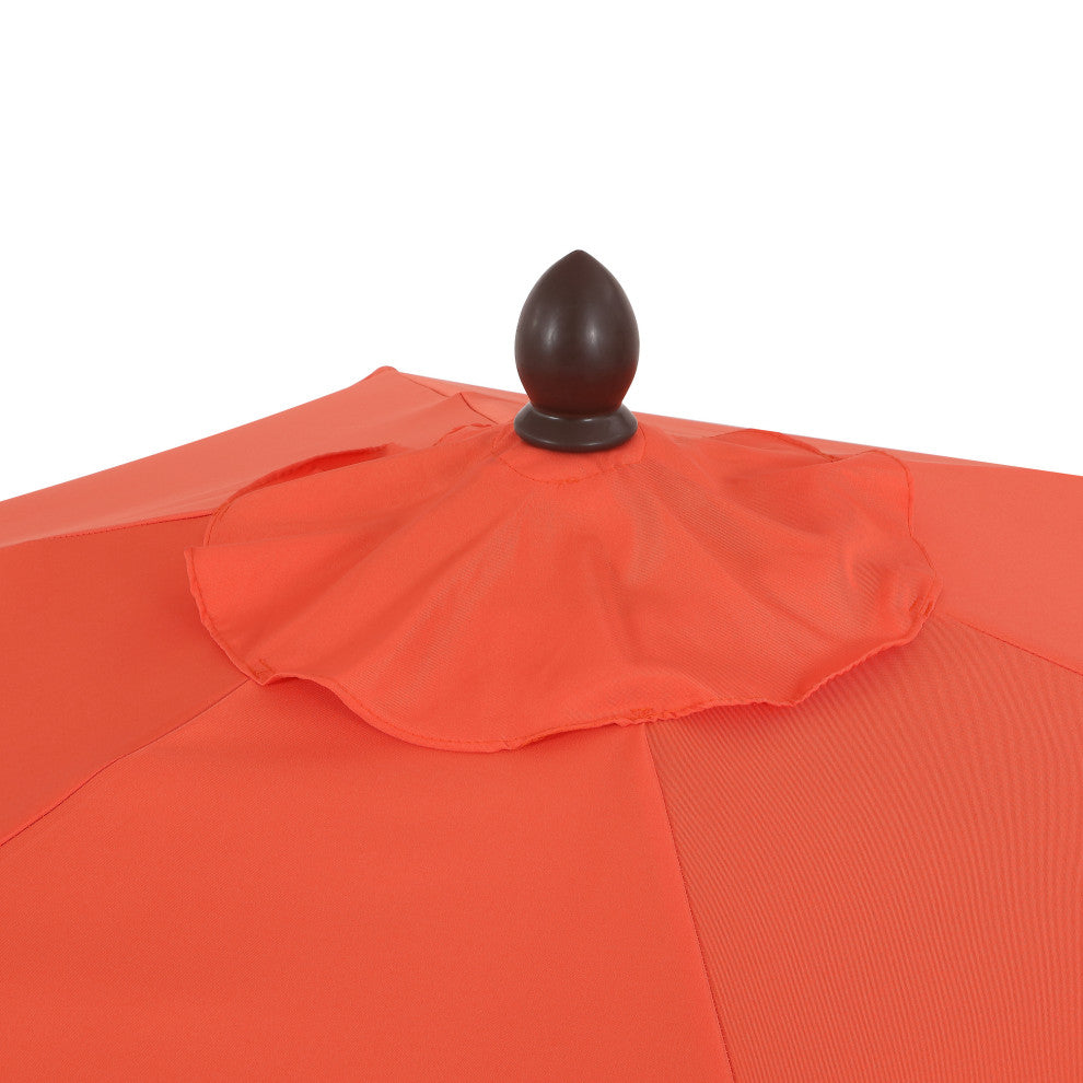 9ft Tassel Patio Umbrella Auto-Tilt, Crank, Red, 107L x 107W x 99H