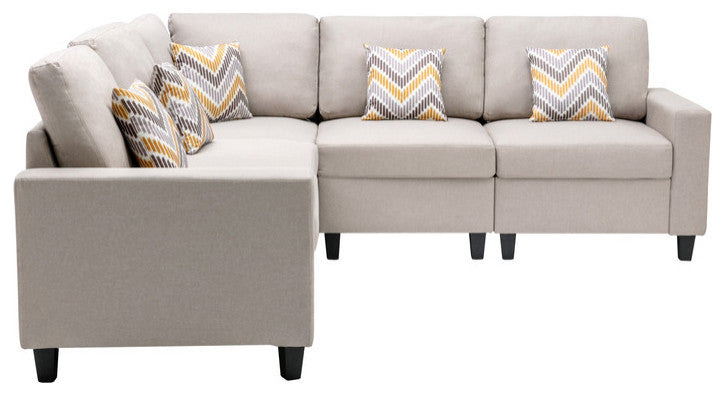 Nolan Beige Linen 5-Piece Reversible Sectional Sofa, Interchangeable Legs
