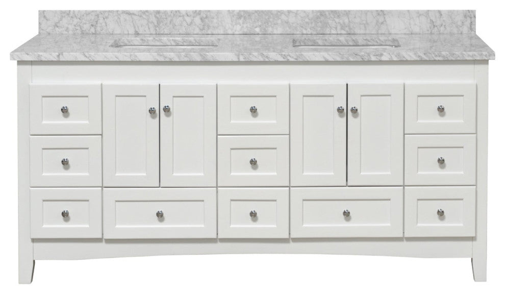Abbey 72" Double Bath Vanity, White, Carrara Marble