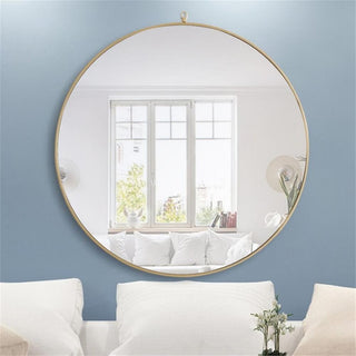 Elegant Decor Rowan 48" Round Metal Frame Hooked Mirror in Brass
