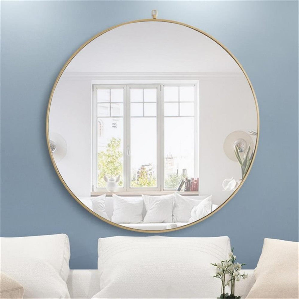 Elegant Decor Rowan 48" Round Metal Frame Hooked Mirror in Brass
