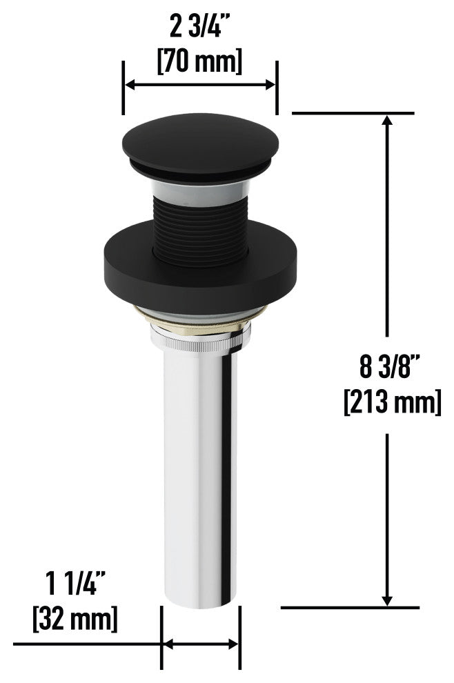 VIGO 1.75" W Bathroom Sink Pop-Up Drain, Matte Black, Without Overflow, Vessel, With Mounting Ring
