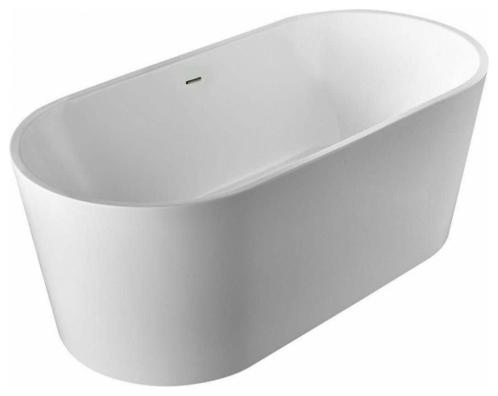 Mia Acrylic Double Ended Freestanding Tub, White / Polished Brass Drain, 47 Inch