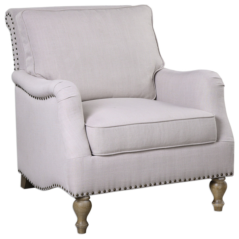 Luxe Classic Antique White Cushioned Arm Chair, Retro Vintage Style Comfy Soft