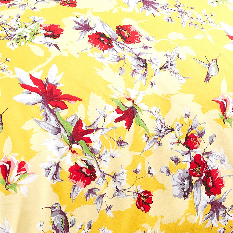 Sunshine Hummingbirds Floral Print Duvet Cover Set with Pillow Cases, Queen