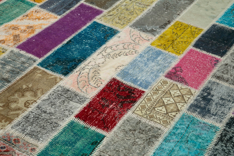 Rug N Carpet - Hand-Knotted Turkish 6' 7" x 9' 11" Contemporary Patchwork Rug