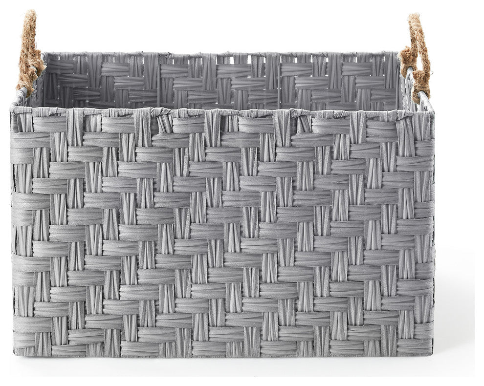 Nautica 3-Piece Set Rectangle Storage Bins with Rope Handles, Gray