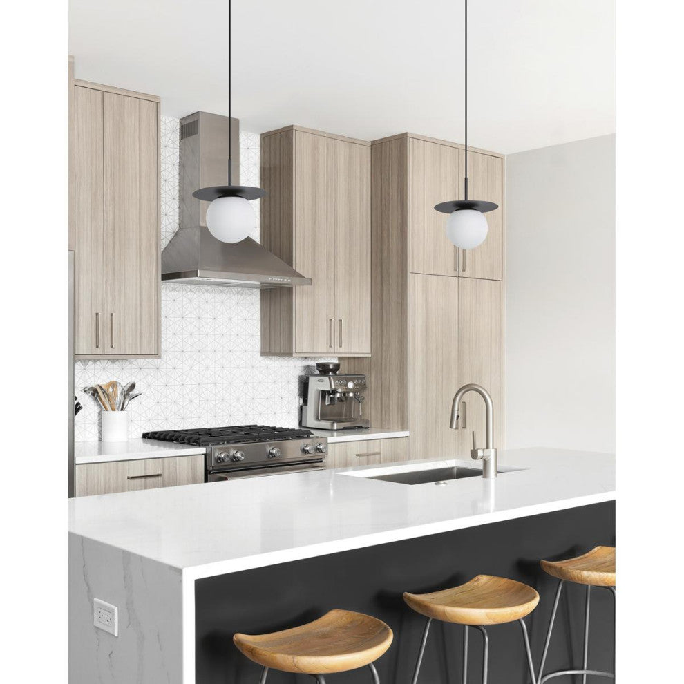 Arenales 1-Light Mini Pendant, Structured Black, White Opal Glass Shade