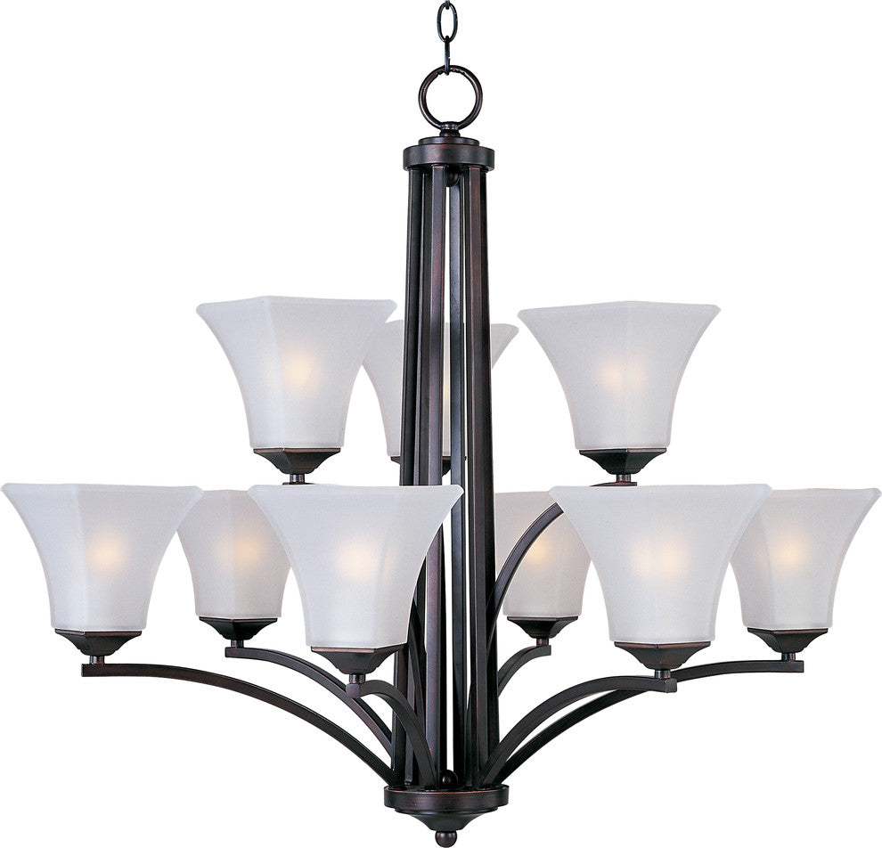 Aurora 9-Light Chandelier, Oil Rubbed Bronze, Frosted Glass