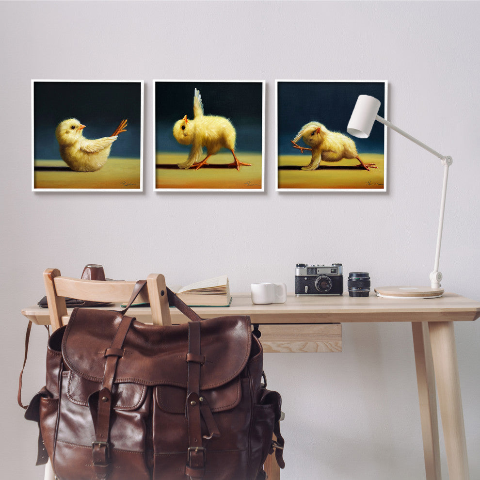 Yoga Chick Trio Painting Funny Farm Animals Stretching, 3pc, each 17 x 17