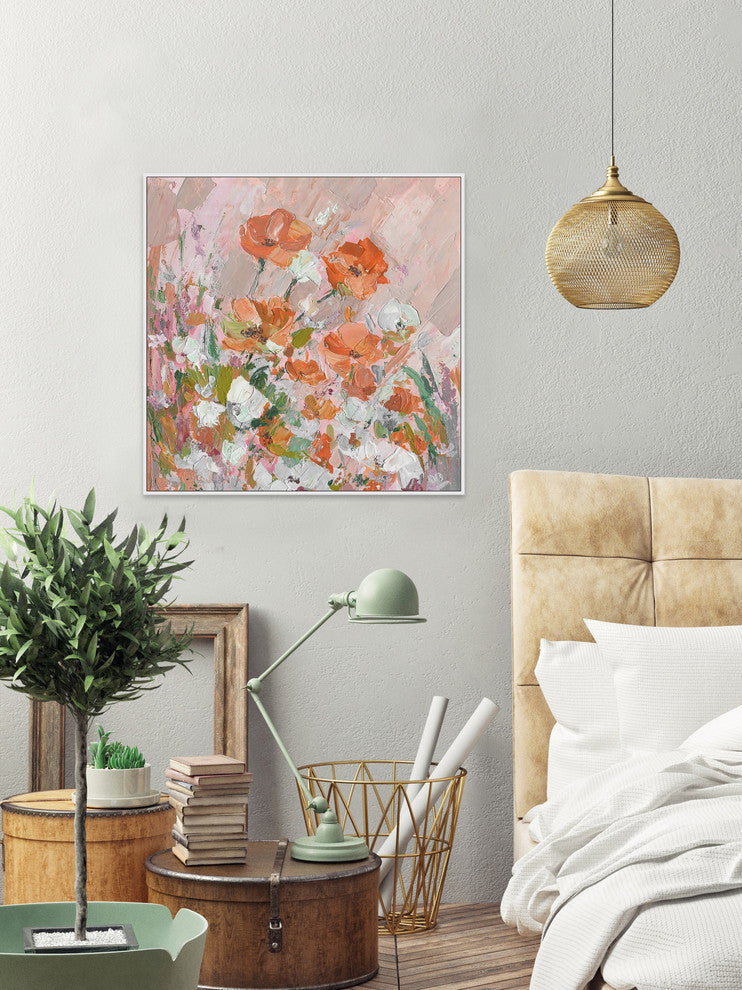 "Peachy Petals" Floater Framed Painting Print on Canvas, 12"x12"