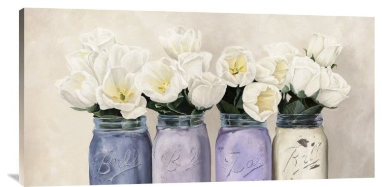 "Tulips in Mason Jars (detail)" Canvas by Jenny Thomlinson, 36x18"