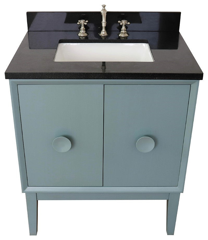31" Single Vanity, Aqua Blue Finish With Black Galaxy Top