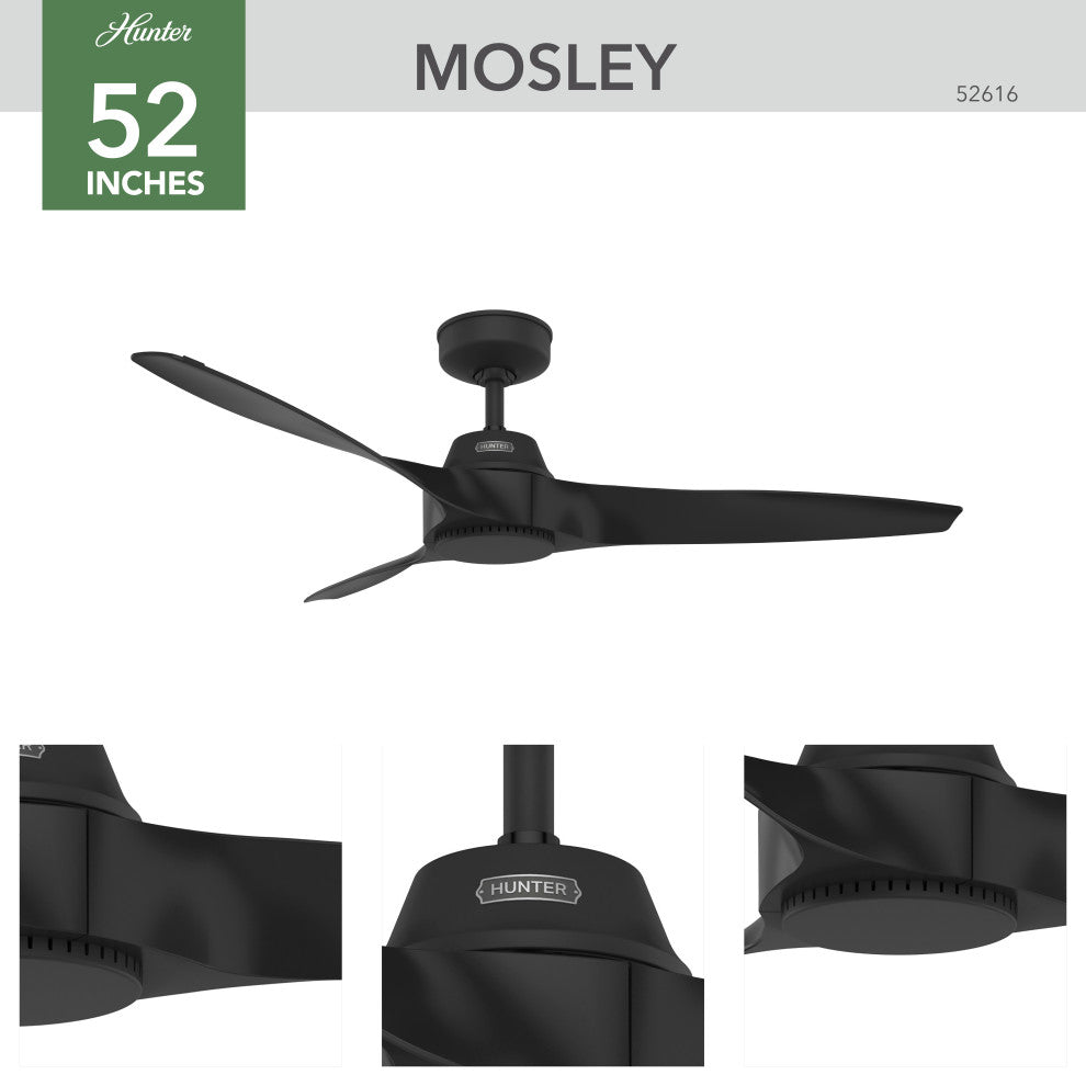 52" Mosley Damp Rated Ceiling Fan and Wall Control, Matte Black