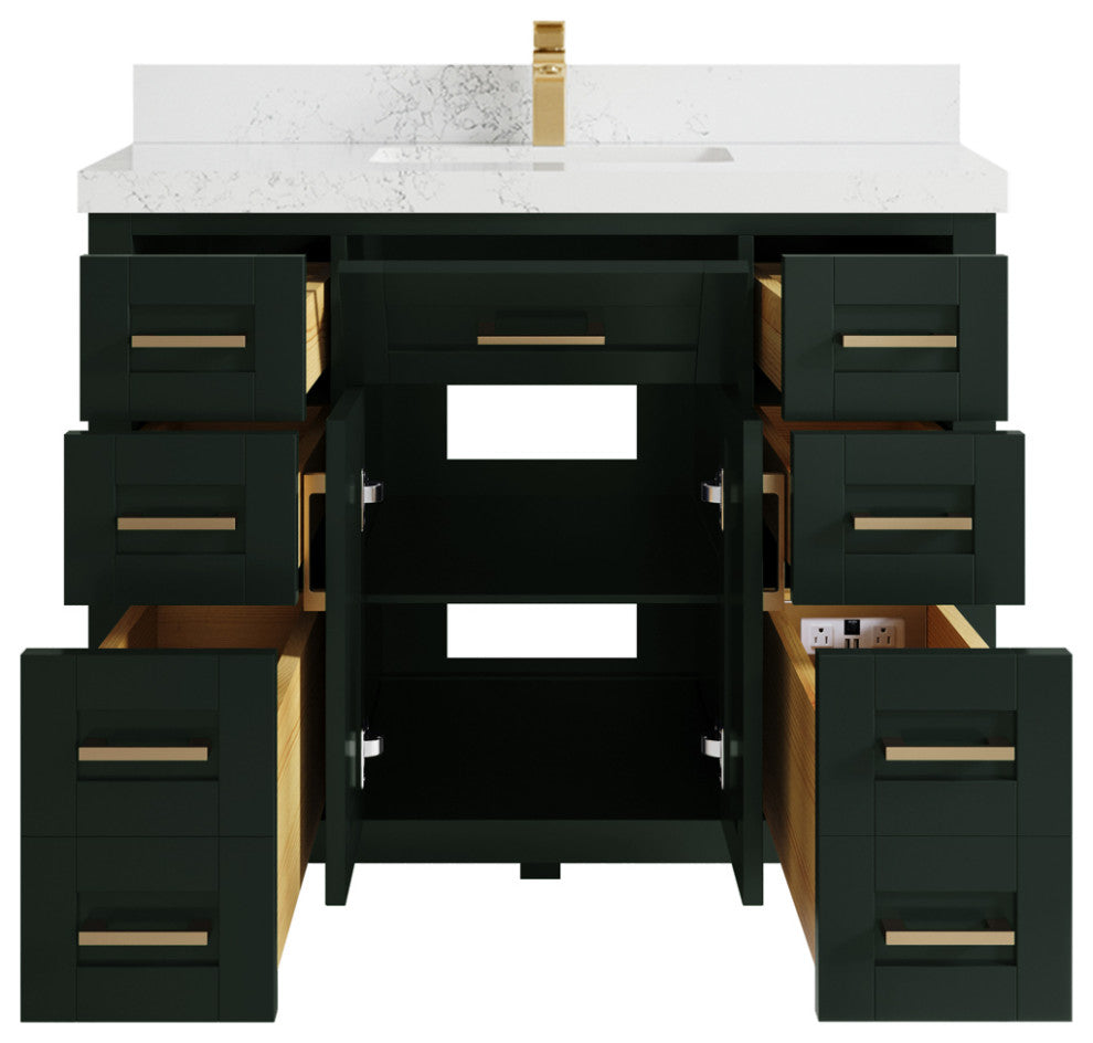 Cambridge 42" Single Sink Bath Vanity in Dark Forest Green 2" Empira Quartz