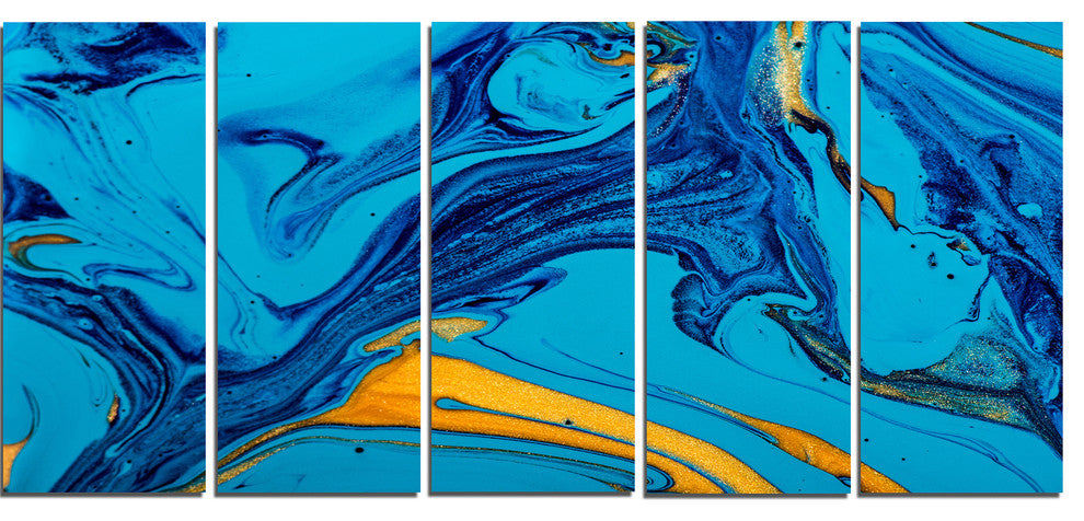 "Soft Blue Abstract Acrylic Paint Mix" Canvas Print, 5 Panels