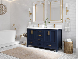 Willow Collections Malibu Vanity, Navy Blue, Calacatta Quartz, 60" Double