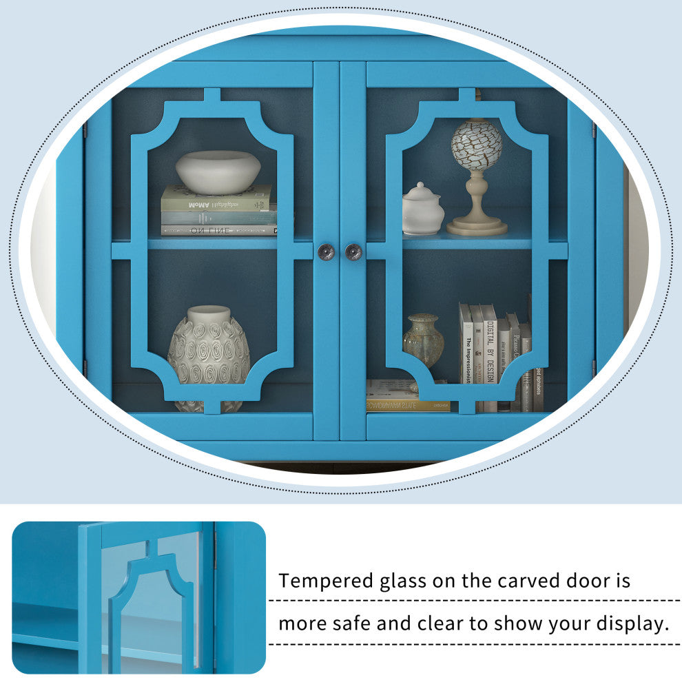 Wood Double Glass Door Accent Cabinet, Blue, 34" X 15"