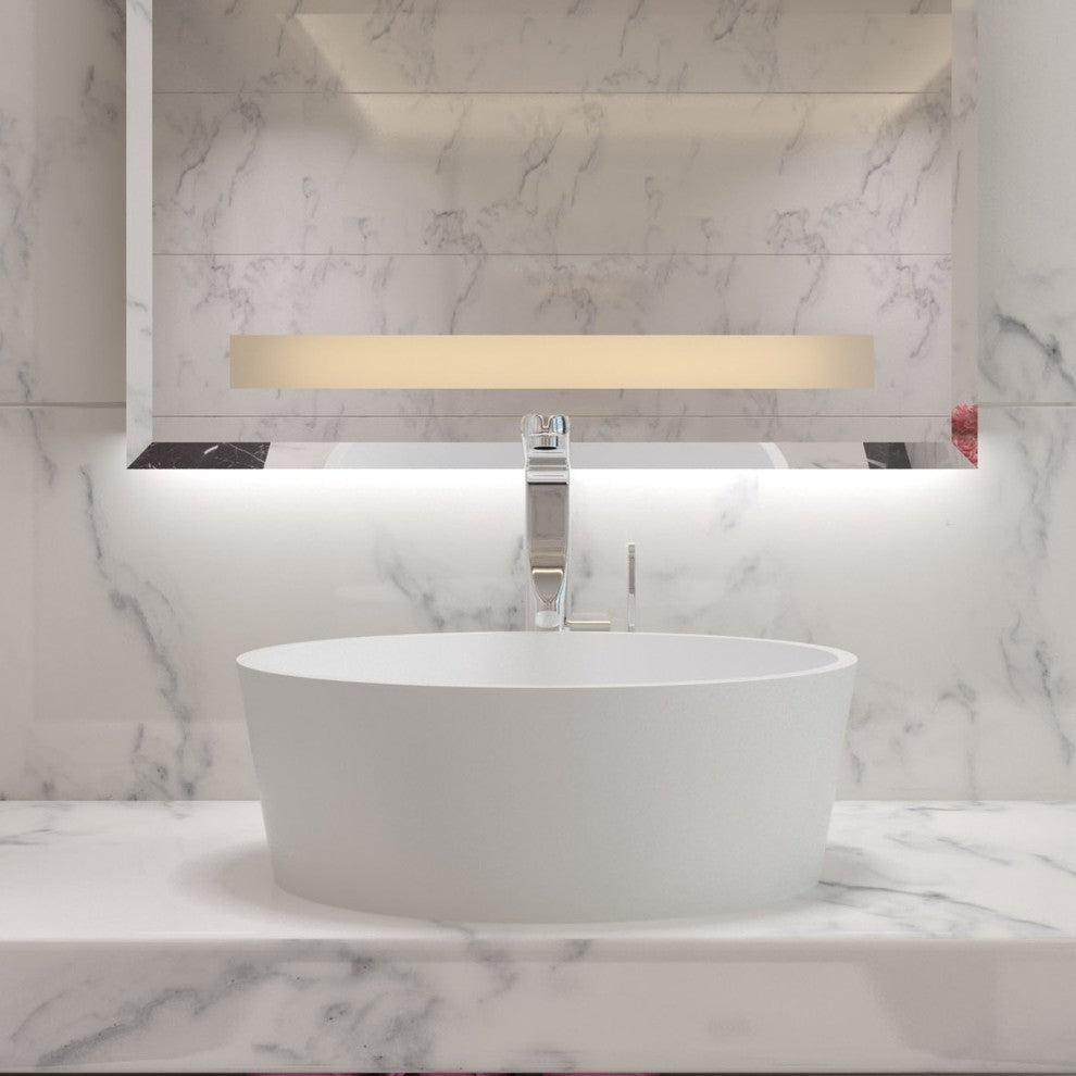 ADM Circular Countertop Vessel Sink, White, 20", Matte White