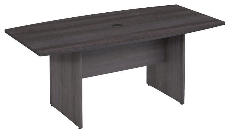 72W x 36D Boat Shaped Conference Table with Wood Base in Storm Gray