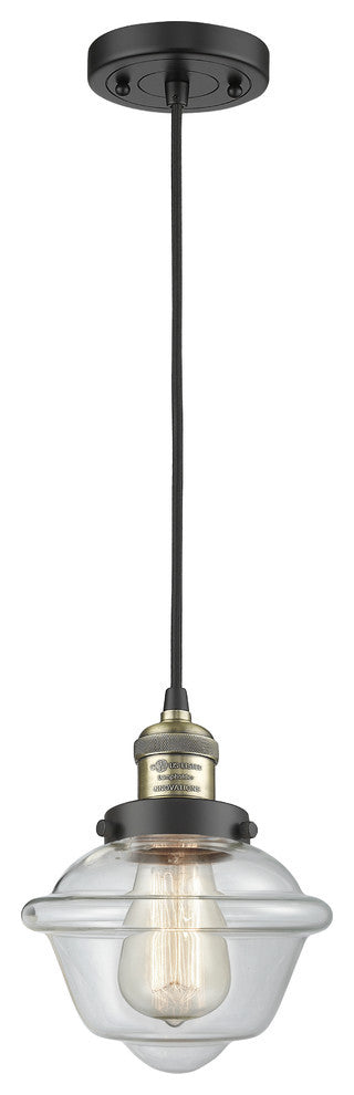 Small Oxford 1-Light LED Pendant, Black Antique Brass, Glass: Clear