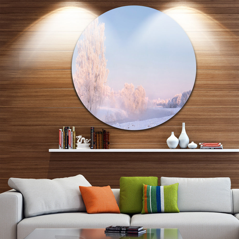 White Crystal Tree And Landscape, Landscape Disc Metal Artwork, 23"