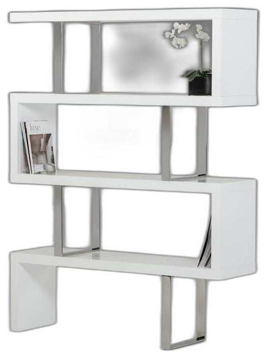 Contemporary High Gloss White Zig Zag Bookcase