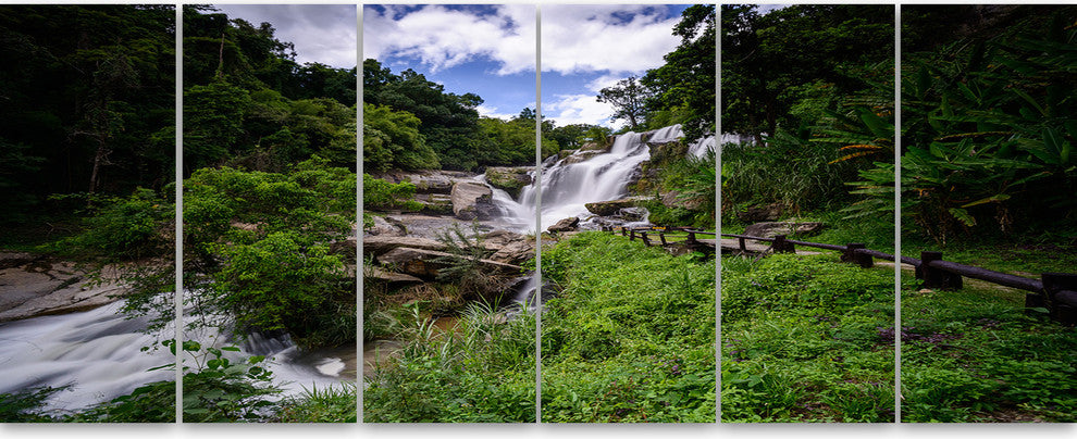 Mae Klang Waterfall Thailand, Large Landscape Canvas Art, 70"x28", 6 Panels